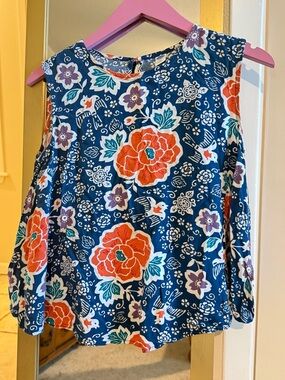 Old Navy Navy Floral Sleeveless Tank Top with Orange & Purple Blooms